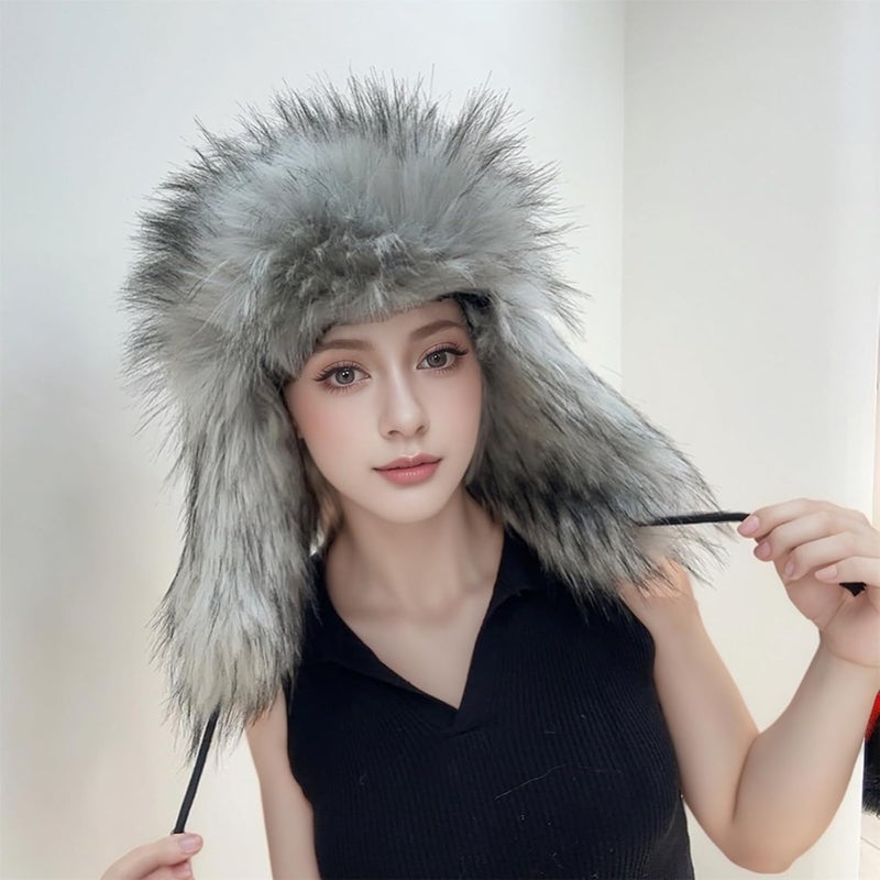 YFJNV Y2K Faux Fur Russian Hat, Soft, Warm Winter Trapper Hat with Earmuffs for Men and Women - Image 4
